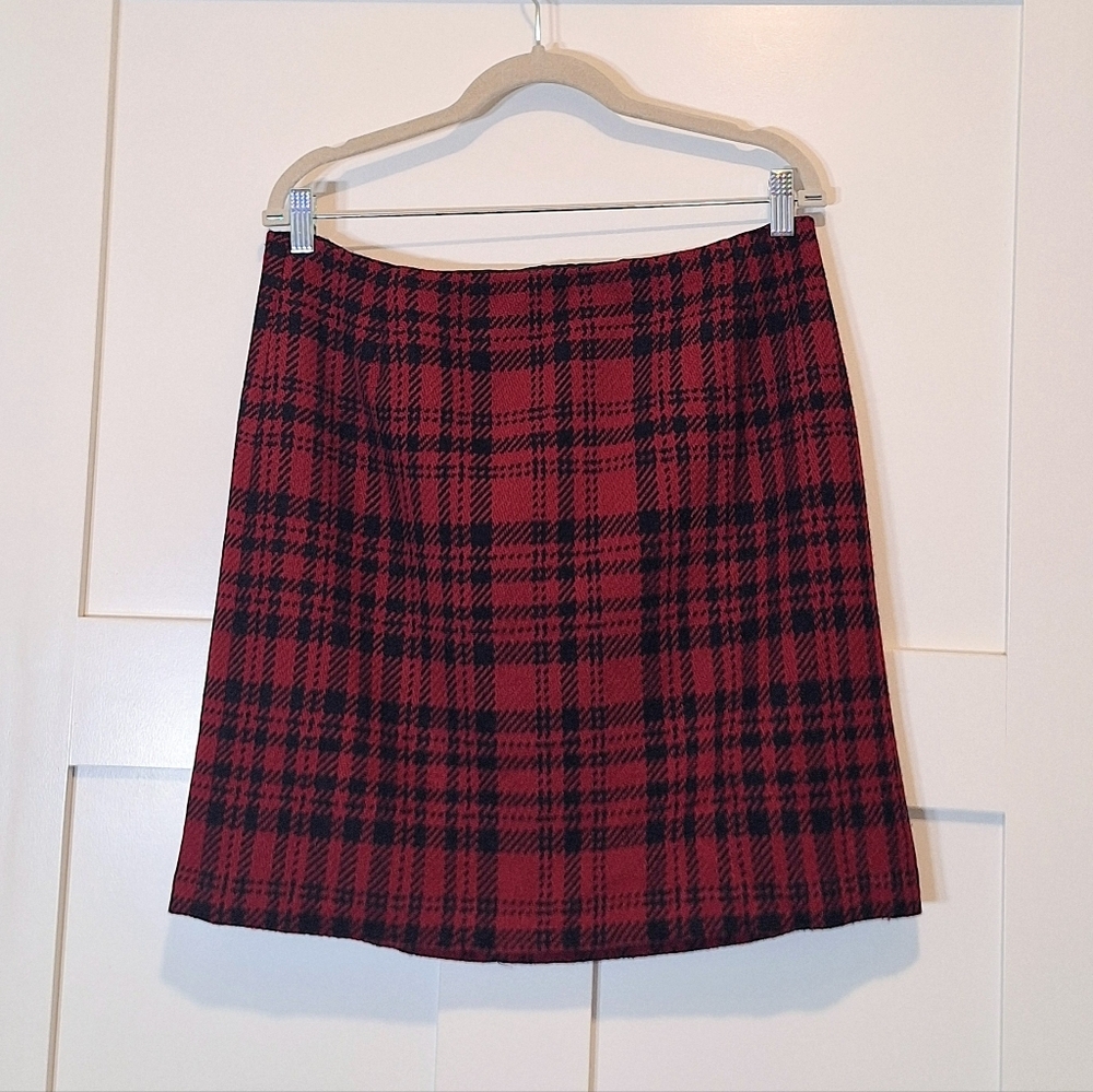 Eddie Bauer Wool & Rayon Plaid Red & Black Pencil Skirt Size 14